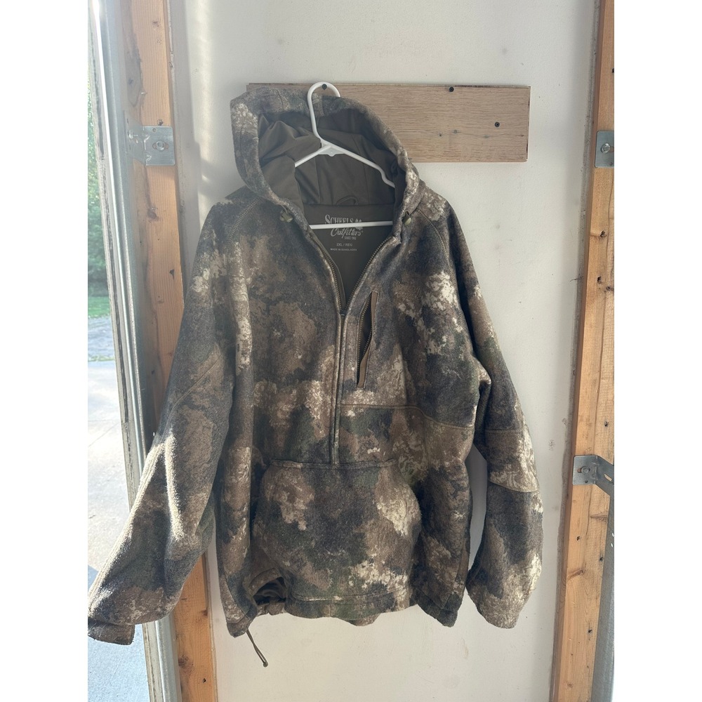 Scheels Outfitters Mens 2XL Camo Wool Blend Quarter Zip Hooded Hunting Jacket